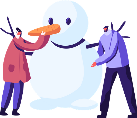 Couple making snowman  Illustration