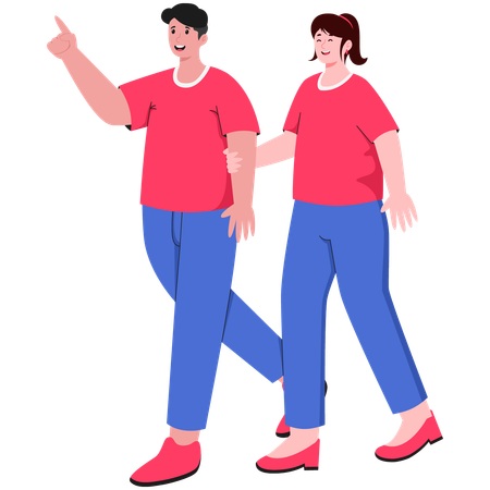 Couple Man and Woman Walking  Illustration