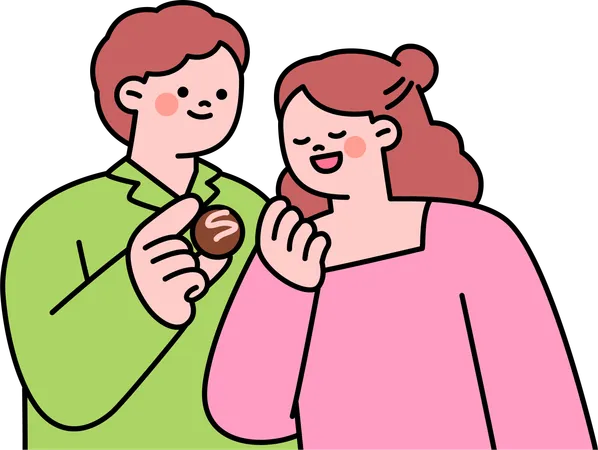 Un couple mange des boules de chocolat  Illustration