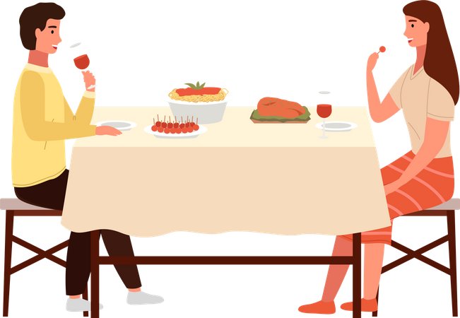 Couple mangeant de la nourriture italienne  Illustration