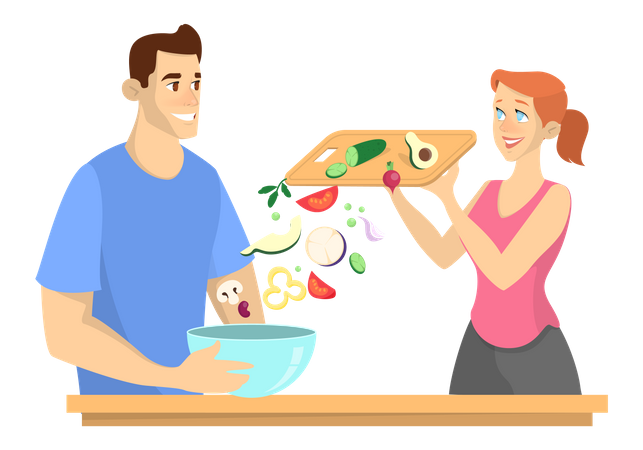 Couple mangeant des aliments frais et sains  Illustration