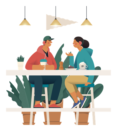 Couple mangeant ensemble au café  Illustration