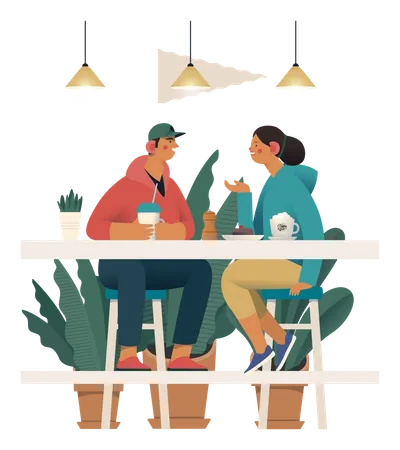 Couple mangeant ensemble au café  Illustration