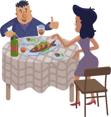 Couple mangeant des plats faits maison  Illustration