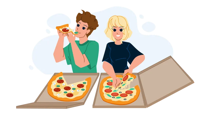 Couple mangeant de la pizza  Illustration