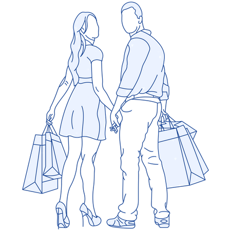 Couple marchant avec des sacs à provisions  Illustration