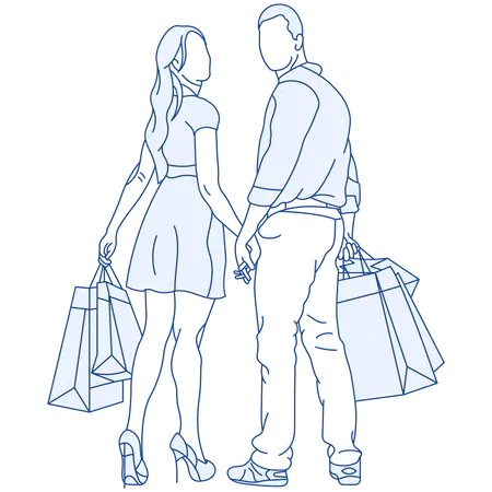 Couple marchant avec des sacs à provisions  Illustration