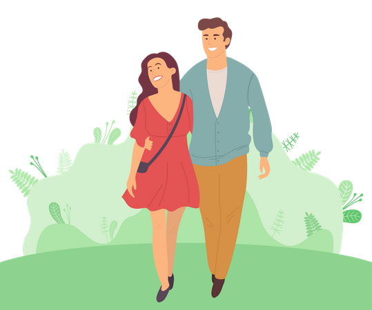 Couple marchant dans le parc  Illustration