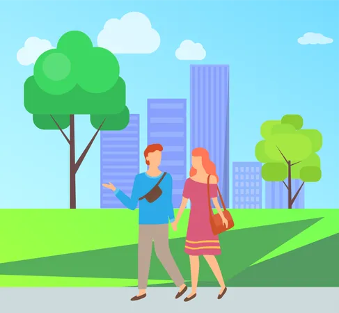 Couple marchant dans le parc  Illustration