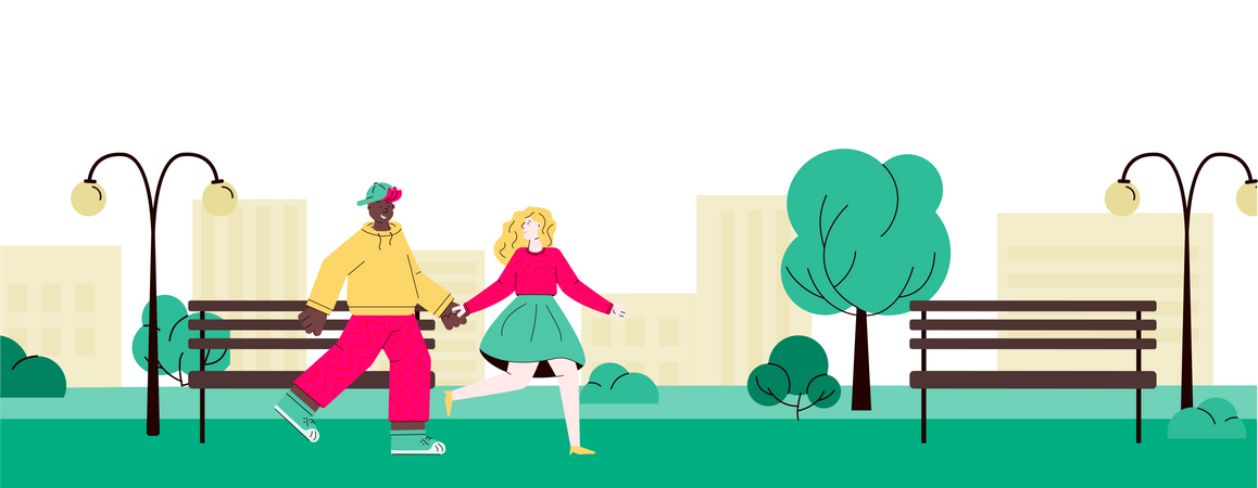 Couple marchant dans le parc  Illustration