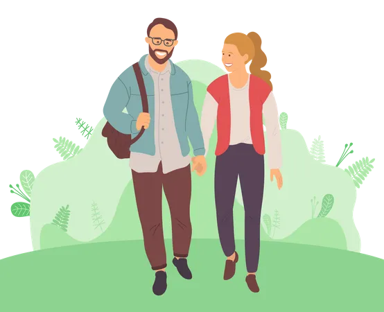 Couple marchant dans le parc  Illustration
