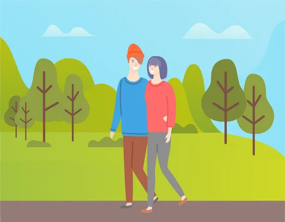 Couple marchant dans le parc  Illustration