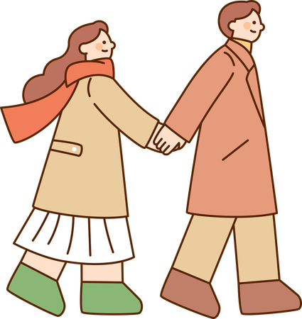 Couple marchant ensemble en vêtements d'hiver  Illustration