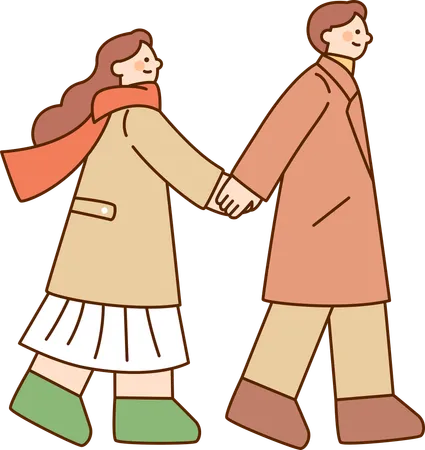 Couple marchant ensemble en vêtements d'hiver  Illustration