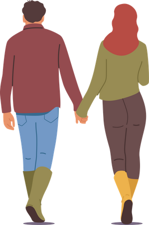 Couple marchant ensemble, main dans la main  Illustration