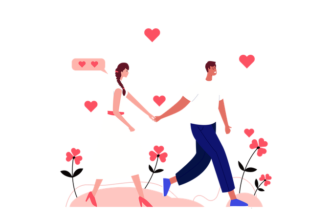 Couple marchant main dans la main  Illustration