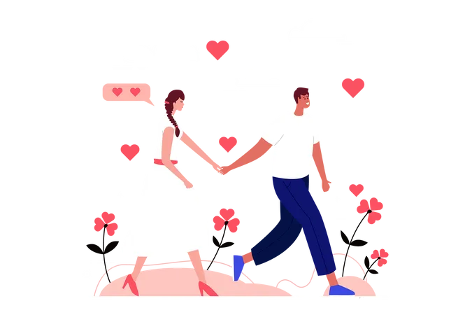 Couple marchant main dans la main  Illustration