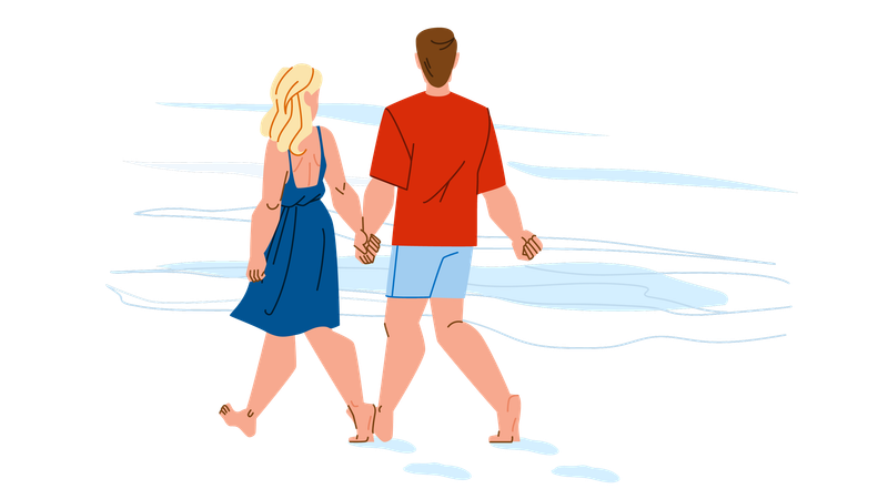 Couple marchant sur la plage  Illustration