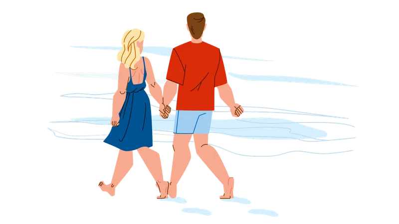 Couple marchant sur la plage  Illustration