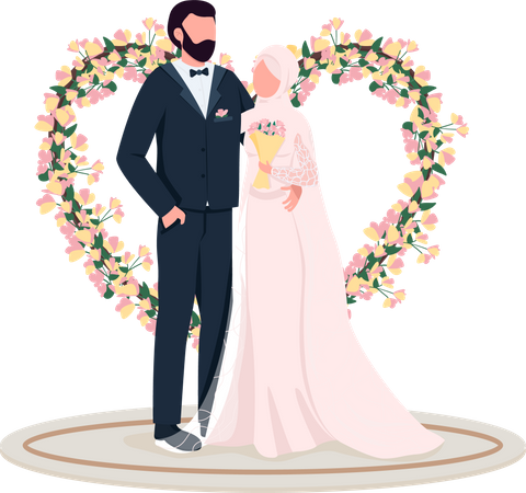 Couple marié à la porte fleurie de coeur  Illustration