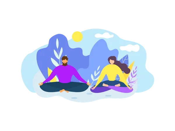 Couple Meditating at park  Illustration