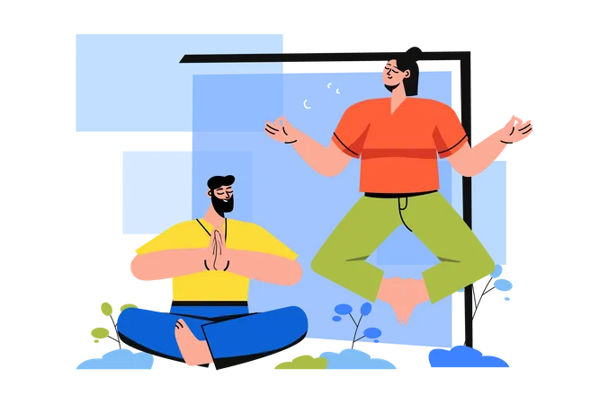 Couple meditating together for mental peace Illustration