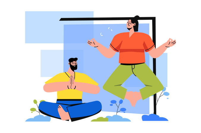 Couple meditating together for mental peace  Illustration