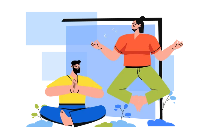 Couple meditating together for mental peace  Illustration