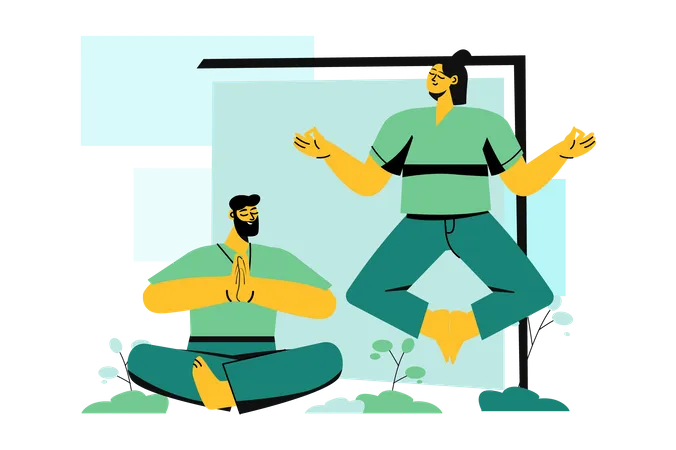 Couple meditating together for mental peace  Illustration