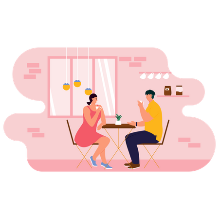 Couple meeting at coffee shop Illustration