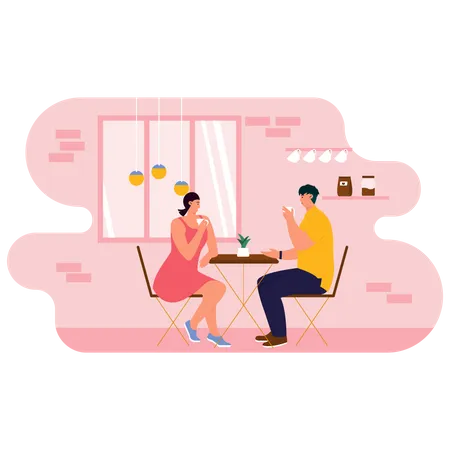 Couple meeting at coffee shop  Illustration