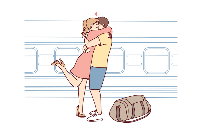 Couple meeting at subway  Illustration