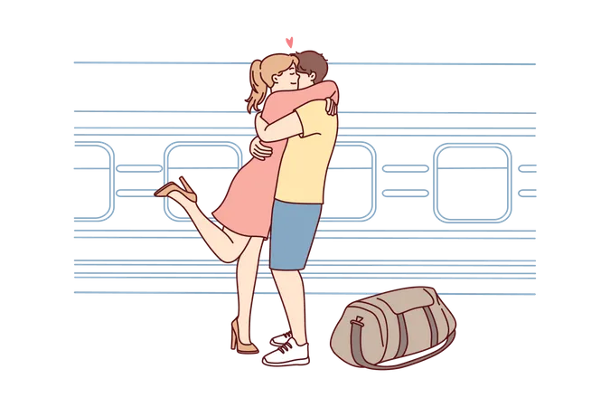 Couple meeting at subway  Illustration