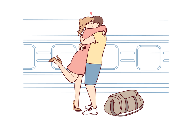 Couple meeting at subway  Illustration