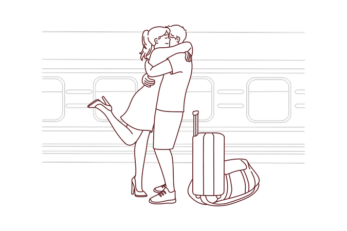 Couple meeting at subway  Illustration
