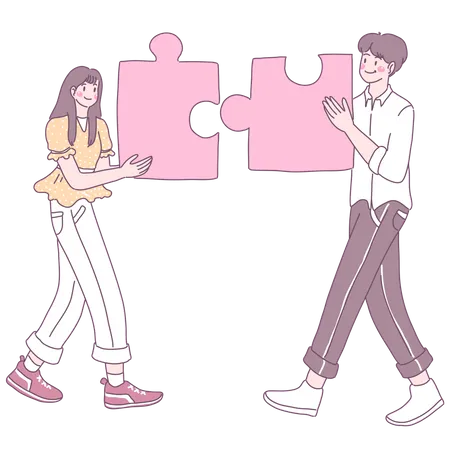Young People Who Build Puzzles To Fulfill Their Love Illustration