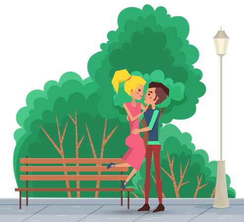 Couple meeting in park Illustration