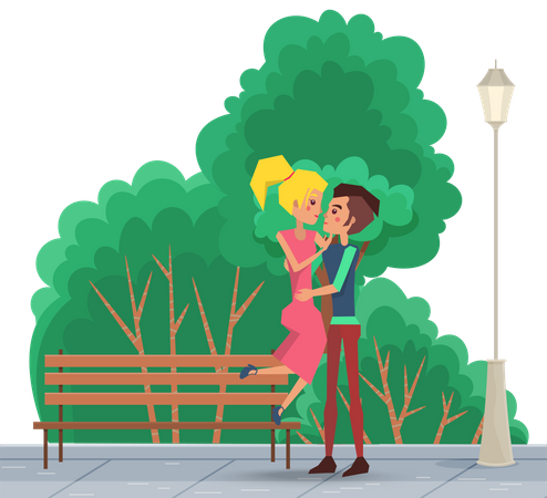 Couple meeting in park  Illustration