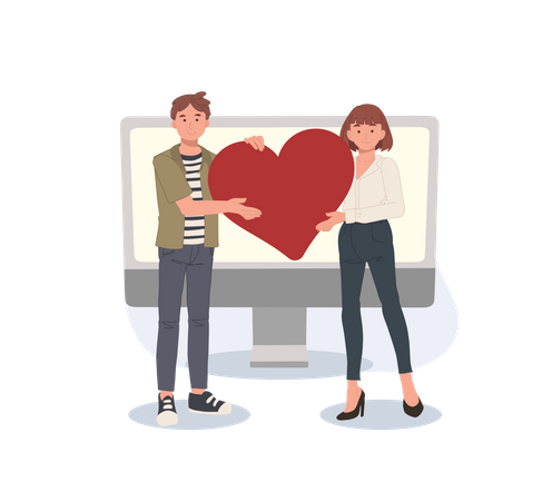 Couple meeting on online dating site Illustration