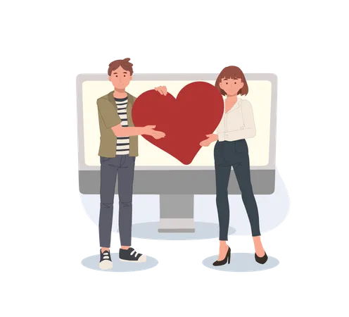 Couple meeting on online dating site Illustration