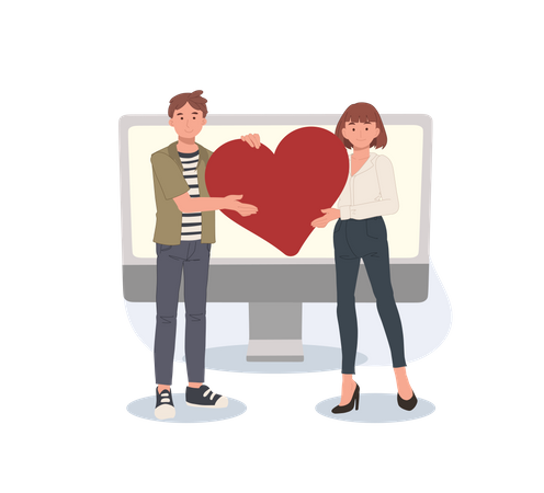 Couple meeting on online dating site  Illustration