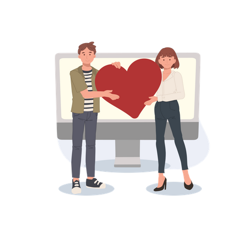 Couple meeting on online dating site  Illustration