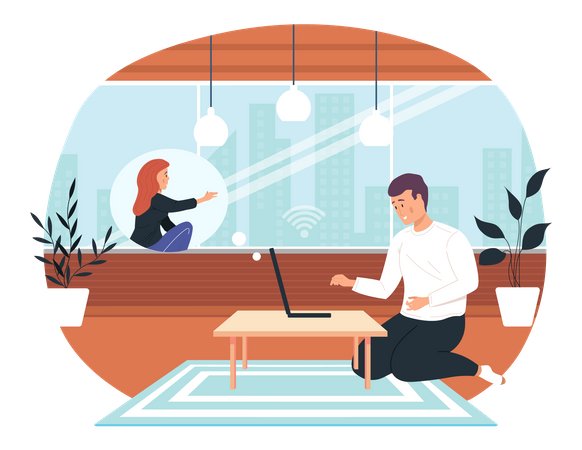 Couple meeting online via video conference  Illustration