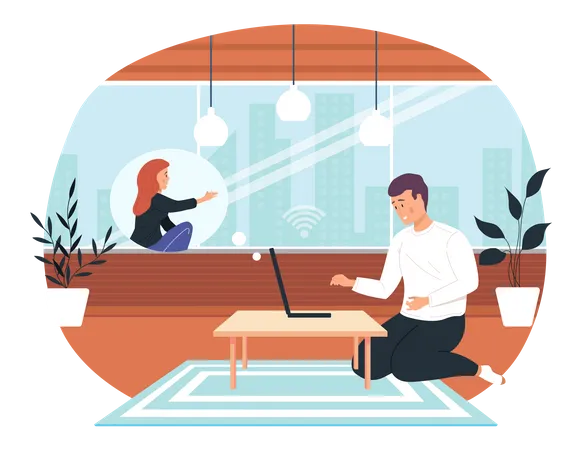 Couple meeting online via video conference  Illustration