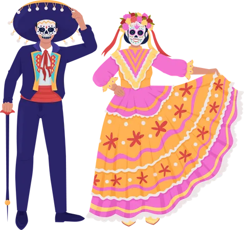 Couple mexicain en costumes traditionnels  Illustration