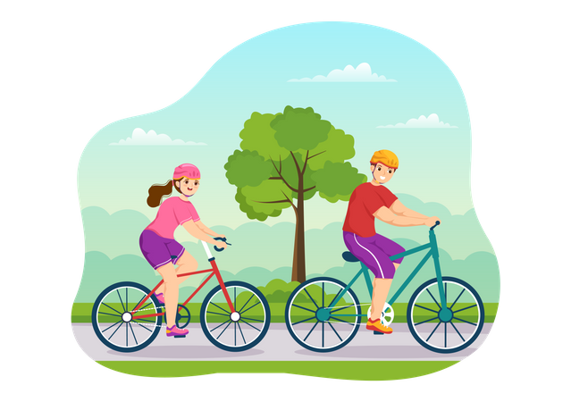 Couple Mountain Biking  Illustration