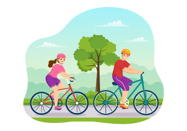 Couple Mountain Biking  Illustration