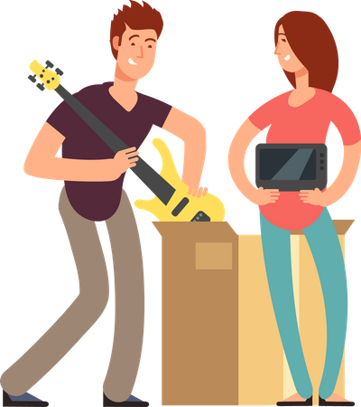 Couple Moving Into New House  Illustration