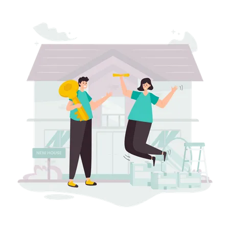 Couple moving to a new house  Illustration