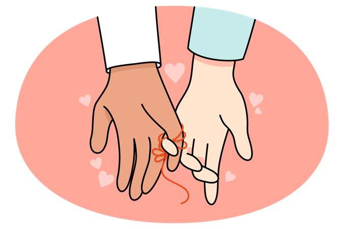 Couple multiracial, les mains liées par un fil  Illustration
